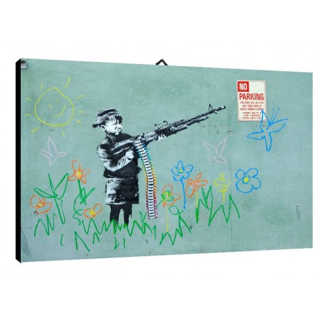 Quadro Banksy Art. 02 cm 70x100 Trasporto Gratis intelaiato pronto da appendere Stampa su tela Canvas