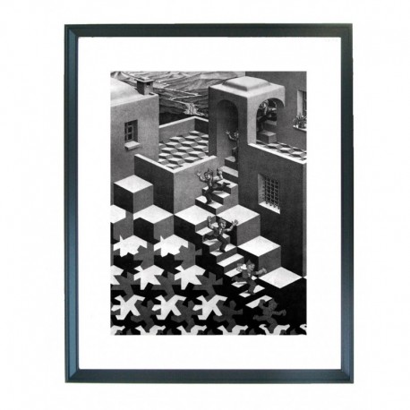Quadro Escher cod. 02  cm. 40x50 pronto da appendere con passepartout  comprensivo di cornice, gancio e plexiglass